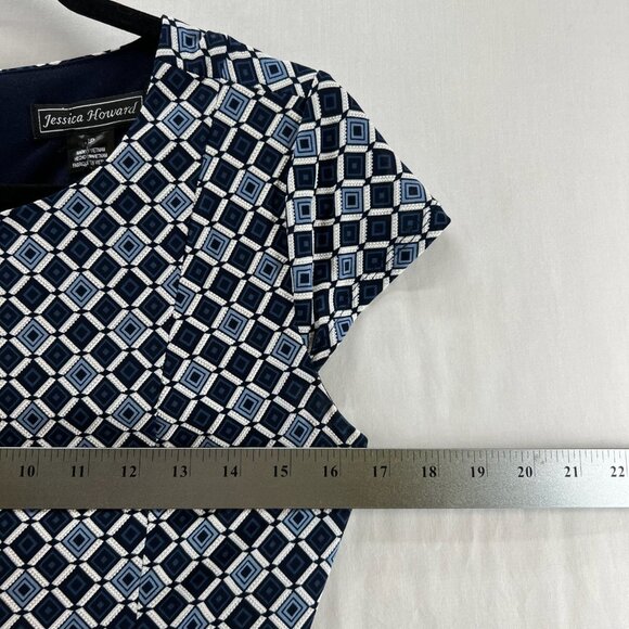Jessica Howard Dress Women 4P Cap Sleeve Geometric Print Belted A-Line Navy Blue - Picture 11 of 12